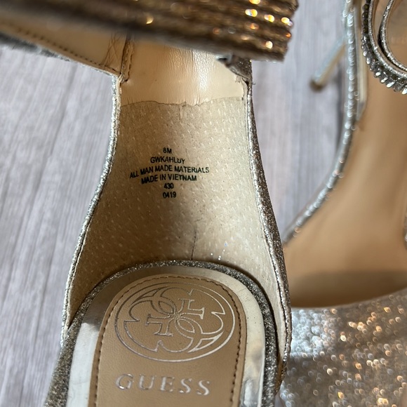 Guess Silver Jewel Ankle Straps Open Toe Heels (8) - Picture 8 of 9